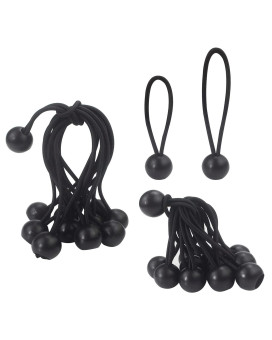 Luckkyme 24Pcs Heavy Duty Ball Bungee Cords 4 Inch And 6 Inch Canopy Tarp Tie Down Cord Black