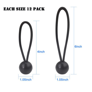 Luckkyme 24Pcs Heavy Duty Ball Bungee Cords 4 Inch And 6 Inch Canopy Tarp Tie Down Cord Black