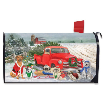 Briarwood Lane Holiday Dogs Christmas Magnetic Mailbox Cover Pickup Truck Humor Standard