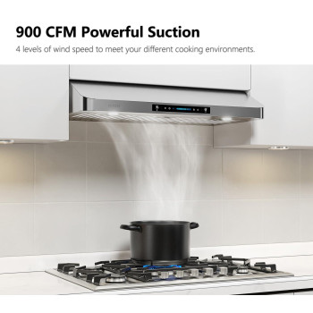 Iktch 42 Inch Under Cabinet Range Hood With 900Cfm 4 Speed Gesture Sensingtouch Control Panel Stainless Steel Kitchen Vent W