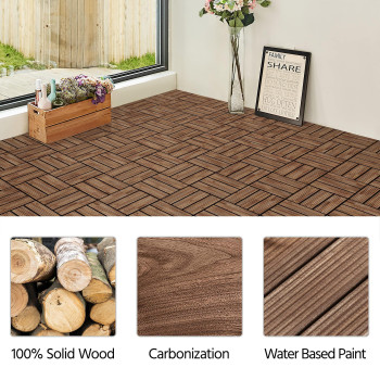 Yaheetech 27Pcs Wooden Decking Tiles 12 X 12In Hardwood Interlocking Patio Deck Tiles Composite Balcony Floor Covering For Platf