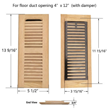 Razo Red Oak Wood Floor Register Drop In Vent Cover With Damper 4X12 Inch Duct Opening 34 Inch Thickness Unfinished