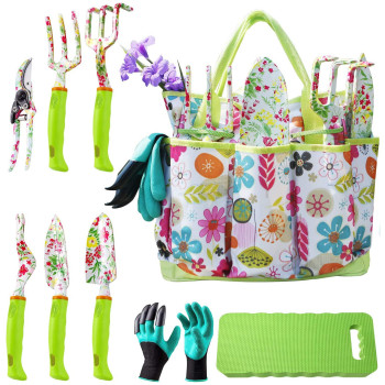 Naye Garden Tool Set Cute Gardening Gifts For Women Birthday Gifts For Mom Heavy Duty Tool Kit With Gloves Garden Tote Kneeling