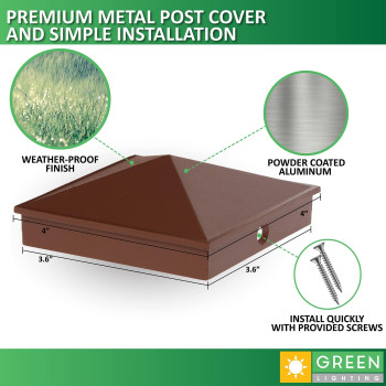 Greenlighting 4X4 Aluminum Pyramid Post Cap Cover Brown 4 Pack Fits 4X4 Nominal Wood True 35 X 35 Powder Coated Matte Outd