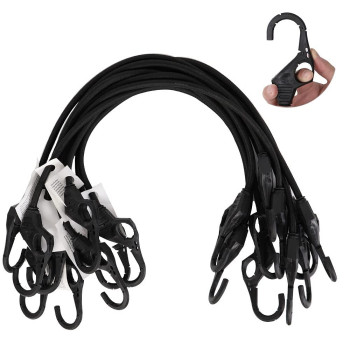 Xstrap Standard 10Pk Bungee Cords With Fingerhole Design Hooks Ensures 3Time Strength Comes In A Zippered Storage Bag Elasti