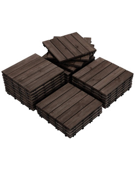 Yaheetech 27Pcs Interlocking Wooden Flooring Patio Deck Tiles Solid Wood Tiles Outdoor 12 X 12In Black