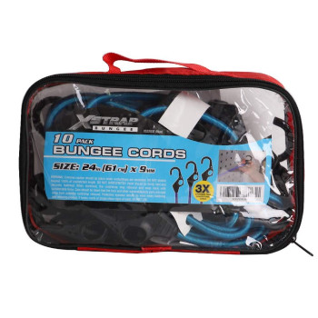 Xstrap Standard 10 Pack Bungee Cords With Fingerhole Hooks Ensures 3Time Strength Comes In A Zippered Storage Bag Elastic Fr