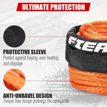 FIERYRED Synthetic Winch Rope Cable Kit 3/16inch 50FT 8500lbs Winch Line Replacement with Protective Sleeve for 4WD Off-Road Vehicle SUV, Orange