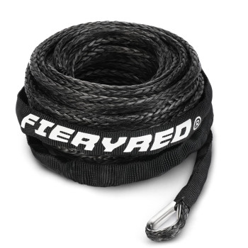 FIERYRED Synthetic Winch Rope Cable 3/16inch 50FT 8500lbs Winch Line Replacement with Protective Sleeve for 4WD Off-Road Vehicle ATV UTV, Black