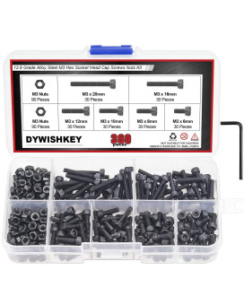 Dywishkey 360 Pieces M3 X 6Mm8Mm10Mm12Mm16Mm20Mm 129 Grade Alloy Steel Hex Socket Head Cap Bolts Screws Nuts Kit With Hex