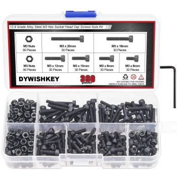 Dywishkey 360 Pieces M3 X 6Mm8Mm10Mm12Mm16Mm20Mm 129 Grade Alloy Steel Hex Socket Head Cap Bolts Screws Nuts Kit With Hex