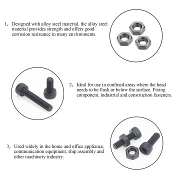 Dywishkey 360 Pieces M3 X 6Mm8Mm10Mm12Mm16Mm20Mm 129 Grade Alloy Steel Hex Socket Head Cap Bolts Screws Nuts Kit With Hex