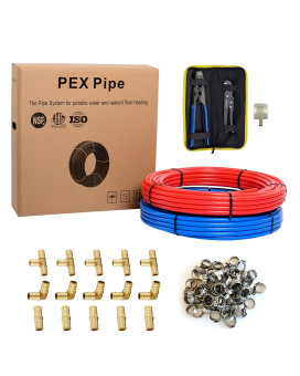 Efield 12 Inch 200 Ft Pexb Pipetubing 2 X100 Ft Blue Red Pex Fittings 15 Crimp Tool Clamps And Cutter Combo Kit