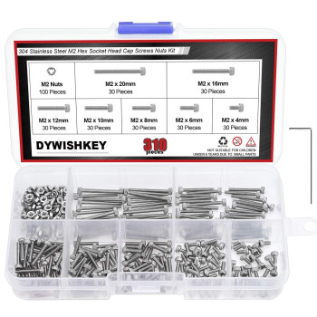 Dywishkey 310 Pieces M2 X 4Mm6Mm8Mm10Mm12Mm16Mm20Mm Stainless Steel 304 Hex Socket Head Cap Bolts Screws Nuts Kit With He