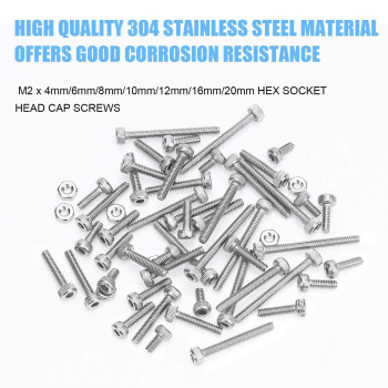 Dywishkey 310 Pieces M2 X 4Mm6Mm8Mm10Mm12Mm16Mm20Mm Stainless Steel 304 Hex Socket Head Cap Bolts Screws Nuts Kit With He