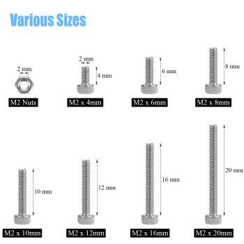 Dywishkey 310 Pieces M2 X 4Mm6Mm8Mm10Mm12Mm16Mm20Mm Stainless Steel 304 Hex Socket Head Cap Bolts Screws Nuts Kit With He