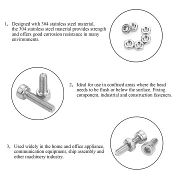 Dywishkey 310 Pieces M2 X 4Mm6Mm8Mm10Mm12Mm16Mm20Mm Stainless Steel 304 Hex Socket Head Cap Bolts Screws Nuts Kit With He