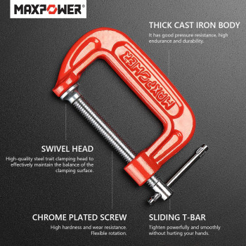 Maxpower 4Pieces C Clamps Set 4 Inch C Clamp Up To 4Inch Jaw Opening 214 Inch Throat Depth