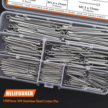 Helifouner 150 Pieces 304 Stainless Steel Cotter Pin Assortment Kit