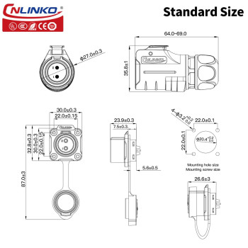 Cnlinko Lp20 Series Waterproof Connector Ip68 Fast Locking Connect 20A 500V 2Pin M20 Male And Female Led Outdoor Power Connect