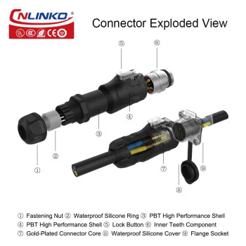 Cnlinko Lp20 Series Waterproof Connector Ip68 Fast Locking Connect 20A 500V 2Pin M20 Male And Female Led Outdoor Power Connect