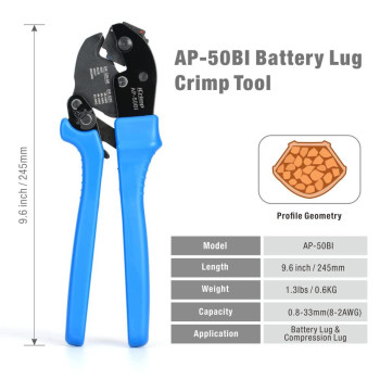 Icrimp Ap50Bi Battery Cable Ring Terminal Crimper For 8 6 4 2Awg Copper Cable Lugs Heavy Duty Wire Lugs And Battery Cable E