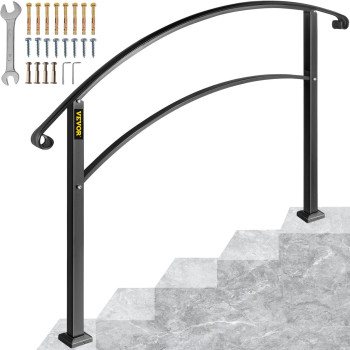 Happybuy Handrails For Outdoor Steps Fit 1 Or 5 Steps Outdoor Stair Railing Black Wrought Iron Handrail Flexible Front Porch