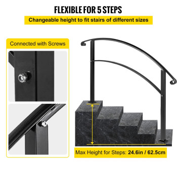 Happybuy Handrails For Outdoor Steps Fit 1 Or 5 Steps Outdoor Stair Railing Black Wrought Iron Handrail Flexible Front Porch