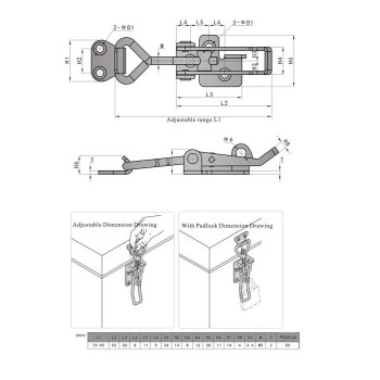 Adjustable Latch Buckle Cabinet Boxes Lever Handle Toggle Catch Latch Lock Silver Adjustable Range7595Mm 2 Pcs