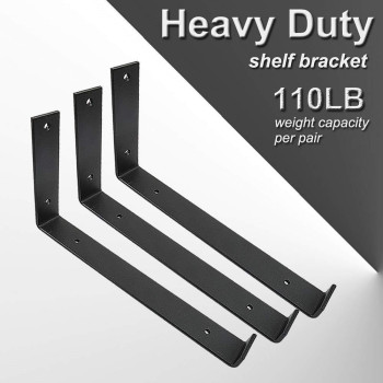 Shelf Brackets 12 Inch 4Pcs Heavy Duty Frosted Black Wall Bracket With Lip For Floating Shelves Rustic Iron Metal Shelf Bracket