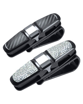 Finegood 2 Pack Glasses Holders For Car Sun Visor Glasses Holder Clip With Rhinestones Crystal Fashion Biling Sunglass Eyeglass