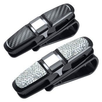 Finegood 2 Pack Glasses Holders For Car Sun Visor Glasses Holder Clip With Rhinestones Crystal Fashion Biling Sunglass Eyeglass