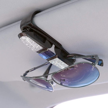 Finegood 2 Pack Glasses Holders For Car Sun Visor Glasses Holder Clip With Rhinestones Crystal Fashion Biling Sunglass Eyeglass