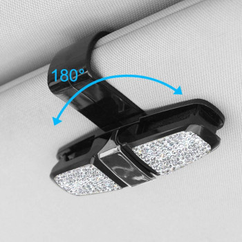 Finegood 2 Pack Glasses Holders For Car Sun Visor Glasses Holder Clip With Rhinestones Crystal Fashion Biling Sunglass Eyeglass