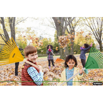 Superio Kids Rake With Hardwood Handle Gardening And Lawn Care Tools For Kids Sweep Leaves And Tidying Up The Garden Plastic