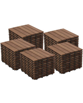 Yaheetech 55Pcs Patio Deck Tiles Interlocking Wood Composite Deck Wooden Flooring Deck Tiles 12 X 12In Fir Wood Indooroutdoor