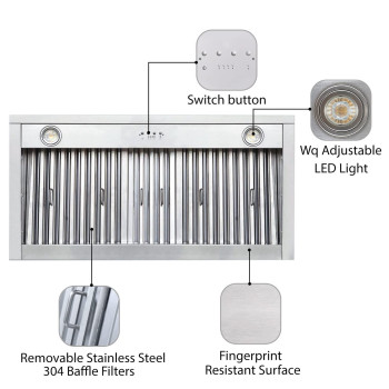 Ct Copper Tailor Builtin Range Hood Insertliner 30 Inch 610 Cfm Vent With 4Speed Fan Led Light Dishwashersafe Baffle Filt