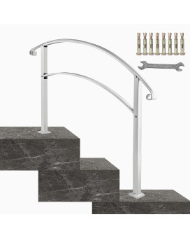 Happybuy Handrails For Outdoor Steps Fit 1 Or 3 Steps Outdoor Stair Railing White Wrought Iron Handrail Flexible Front Porch