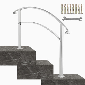 Happybuy Handrails For Outdoor Steps Fit 1 Or 3 Steps Outdoor Stair Railing White Wrought Iron Handrail Flexible Front Porch