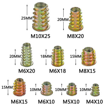 Pgmj 200 Pcs 9 Size M4M5M6M8M10 Nut Inserts Zinc Alloy Hex Socket Drive Metric Screw Inserts Assortment Threaded Inserts F