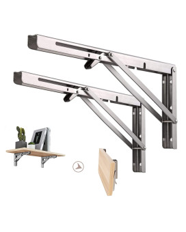 Folding Shelf Brackets 20 Inch Heavy Duty Stainless Steel Collapsible L Angle Wall Mounted Brackets Diy Shelves For Table Work