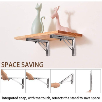 Folding Shelf Brackets 20 Inch Heavy Duty Stainless Steel Collapsible L Angle Wall Mounted Brackets Diy Shelves For Table Work