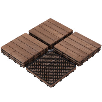 Yaheetech 12 X 12 Patio Deck Tiles Interlocking Wood Floor Tiles Indoor Outdoor For Patio Garden Deck Poolside Pack Of 11 Ti