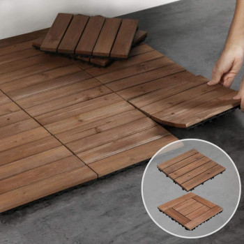 Yaheetech 12 X 12 Patio Deck Tiles Interlocking Wood Floor Tiles Indoor Outdoor For Patio Garden Deck Poolside Pack Of 11 Ti