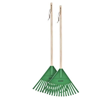 Pack Of 2 Kids Rake With Hardwood Handle Durable Plastic Head To Sweep Leaves In Lawn And Tidying Up The Garden 34 Green