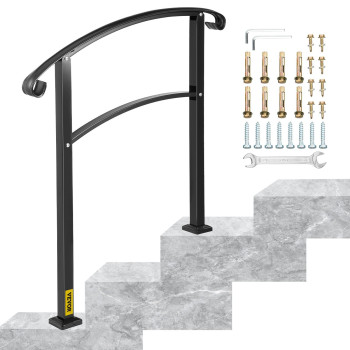 Happybuy 3Step Transitional Handrail Fits 1 Or 3 Steps Matte Stair Rail Wrought Iron Handrail With Installation Kit Hand Rails