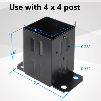 Eapele 4X4 Wood Fence Post Anchor Base 13Ga Thick Steel And Black Powder Coated Come With Wood Screws And Concrete Anchors