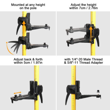 Huepar Mounting Clamp With 1420 Male Thread And 5811 Thread Adapter For Telescoping Pole For Rotary And Line Laser Level