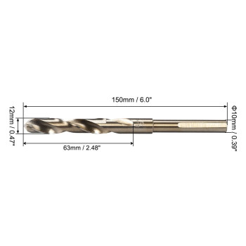 Uxcell Reduced Shank Twist Drill Bits 12Mm High Speed Steel 6542 With 10Mm Shank For Stainless Steel Alloy Metal Plastic Wood