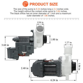 W10276397 Washer Drain Pump 2024 Upgraded Fit For Whirlpool Kenmore Maytag Washer Replace Wpw10276397Vp B403A 1874334 Lp397 Ap